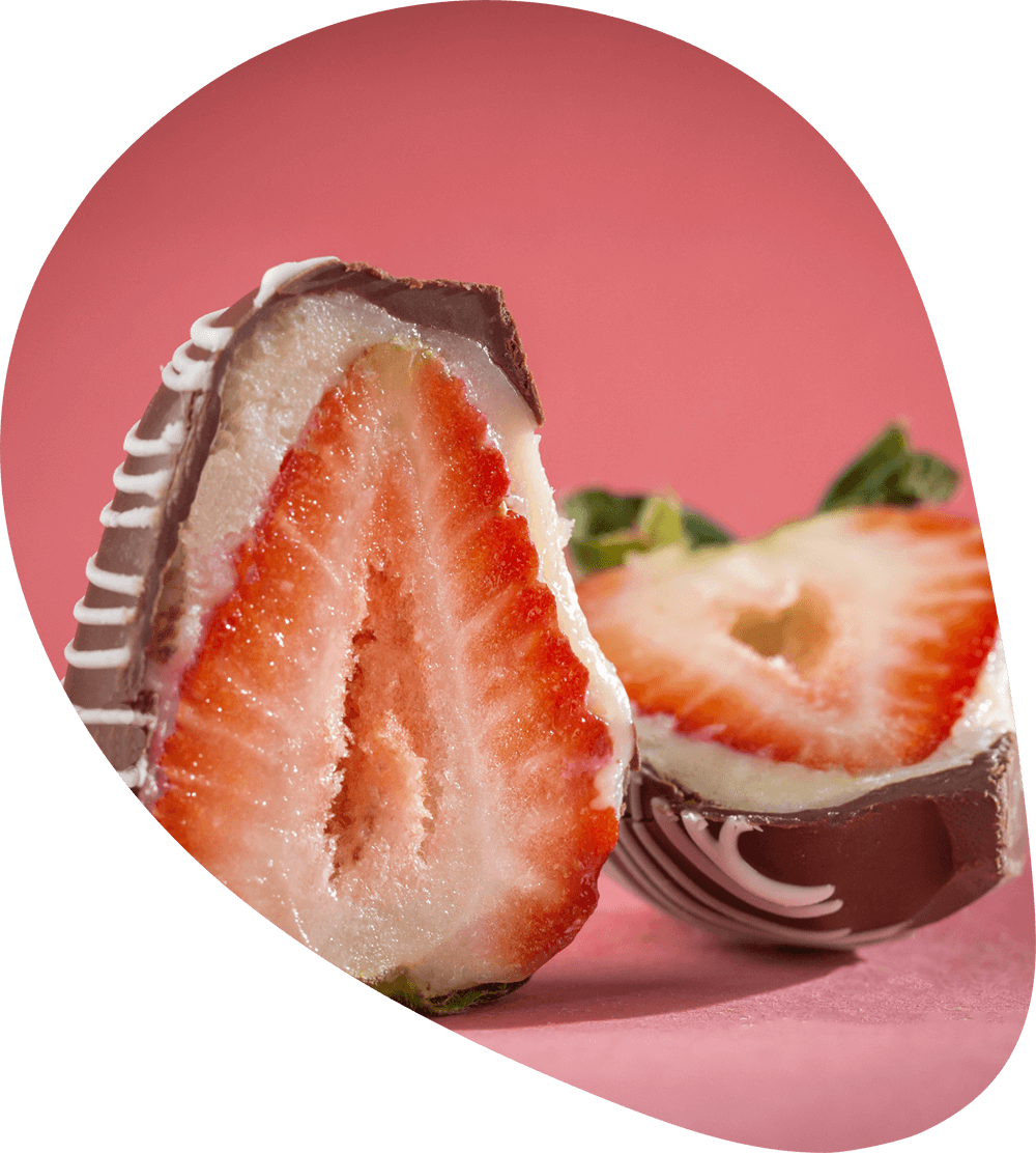 chocolate coated strawberries cut in half