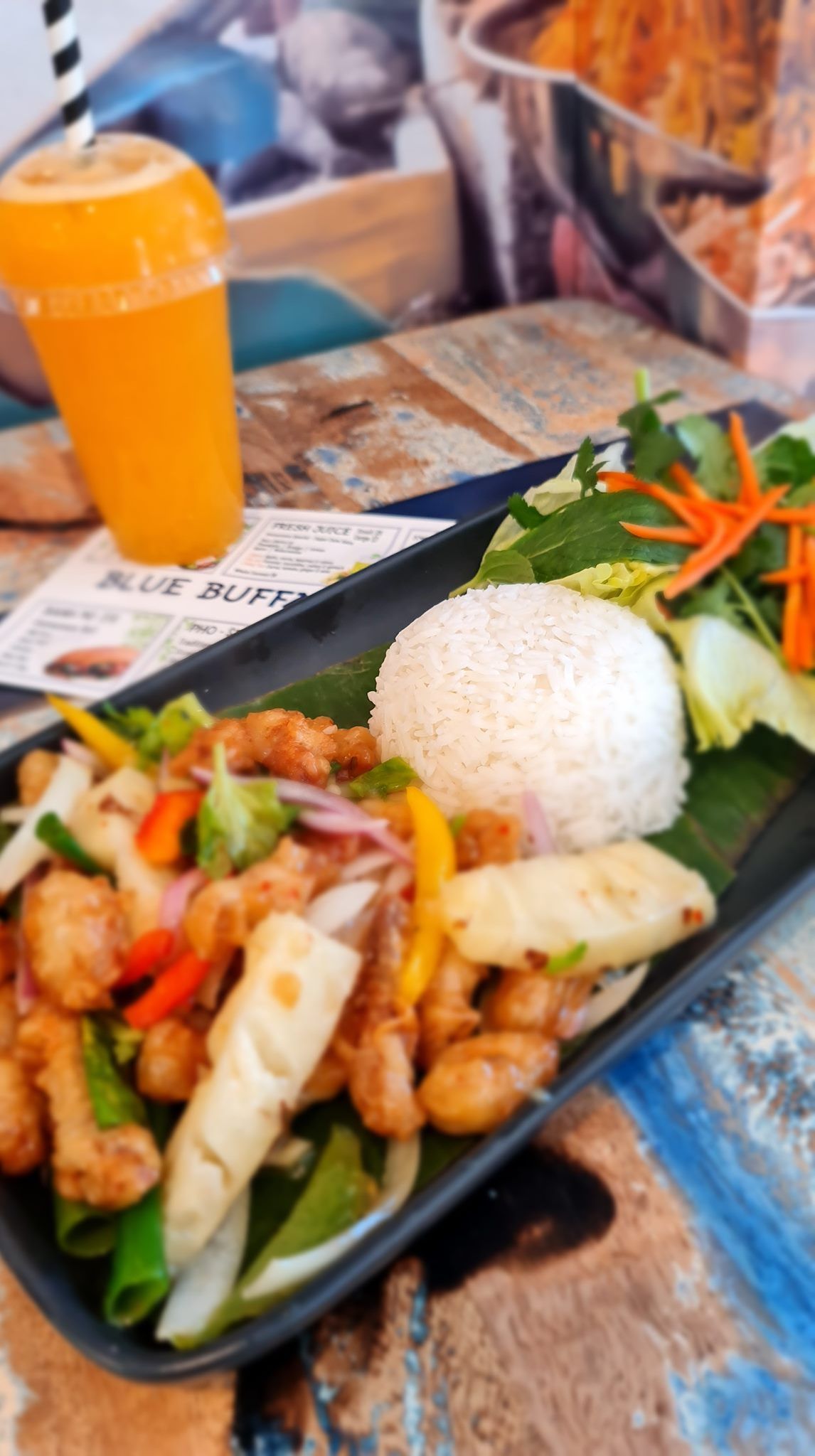 Sweet and Sour Pork and a Fresh Juice — Blue Buffalo Café in Laurieton NSW
