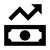 Black financial growth icon with rising arrow above a banknote and coin center