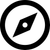 Black compass icon in a circle with a white background