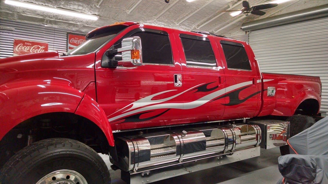 red truck with ceramic window tint
