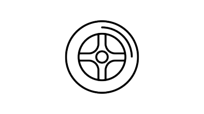 Icono en blanco y negro de un volante circular o contorno de llanta.