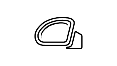 Icono de contorno negro de un espejo retrovisor lateral de coche sobre fondo blanco