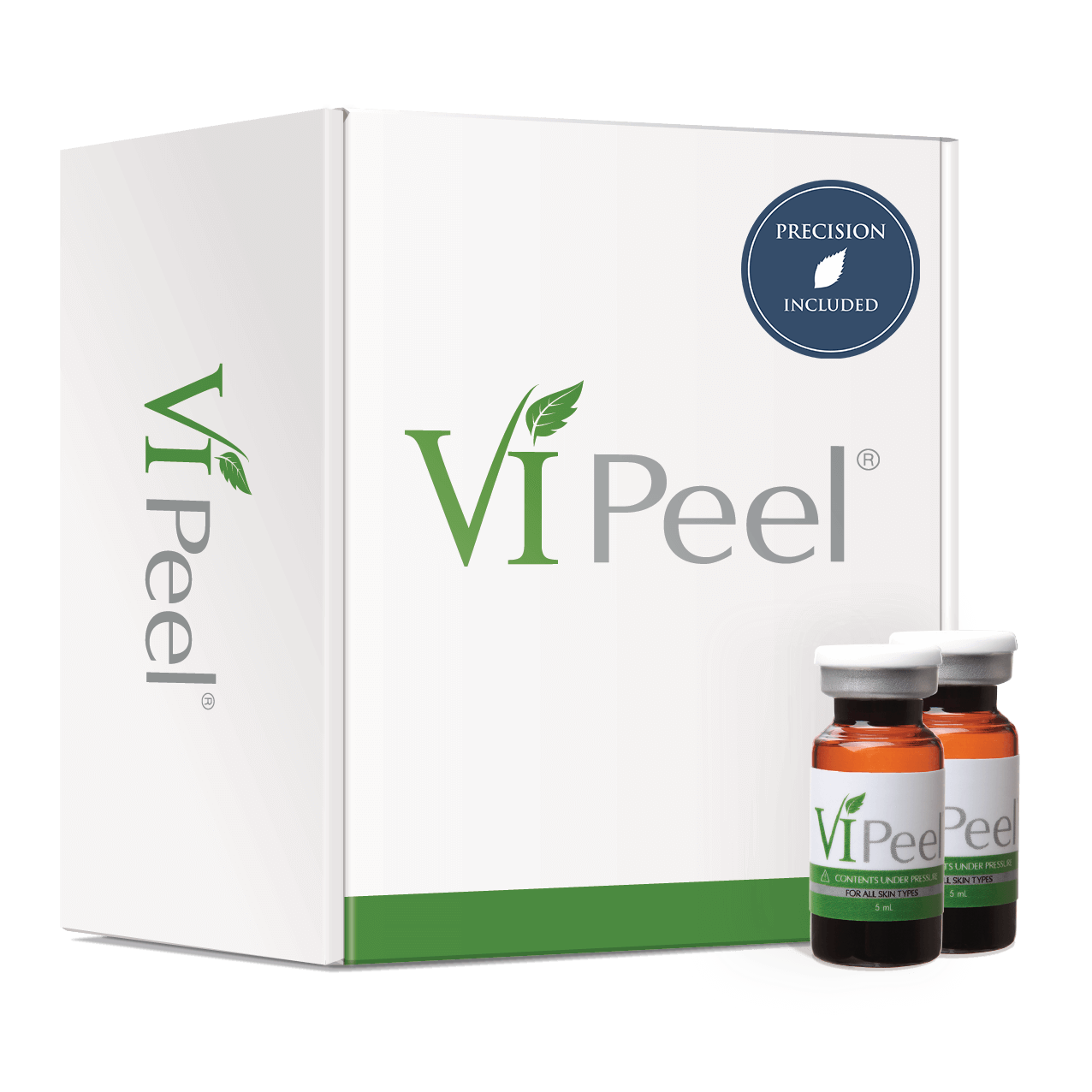 A box of vi peel with two bottles next to it.