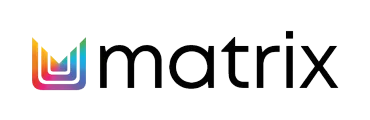 Logo Matrix avec icône M stylisée multicolore et logotype noir sur fond blanc