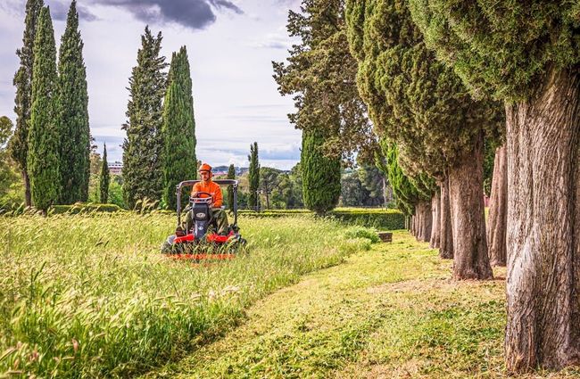 A man is riding a lawn mower through a grassy field.