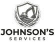 Johnson’s Services logo with excavator inside a shield over stylized waves