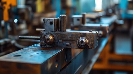 Eine Nahaufnahme eines Metallstücks auf einer Maschine in einer Fabrik.