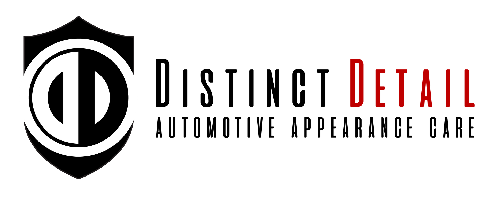 A black and white logo for distinct detail automotive appearance care