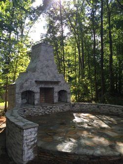Brick Fireplace w/flagstone patio