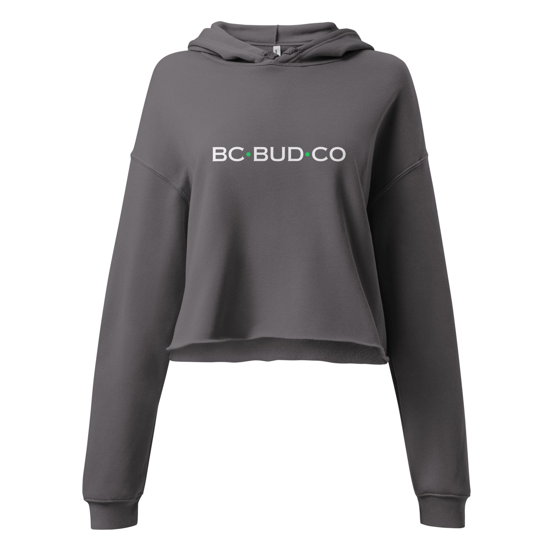 A grey hoodie with the word bc bud co on it