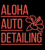 Red Aloha Auto Detailing logo with a hibiscus flower on black background