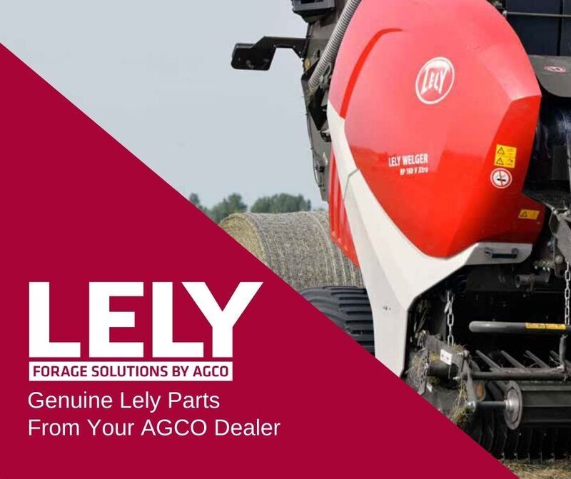 Lely forage equipment ad with red machine and text: “Genuine Lely Parts From Your AGCO Dealer”