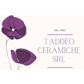 Logo floreale viola con due fiori e la scritta “DAL 1962 TADDEO CERAMICHE SRL”