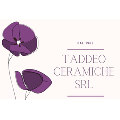 Logo floreale viola con le scritte “TADDEO CERAMICHE SRL” e “DAL 1962” su sfondo bianco.