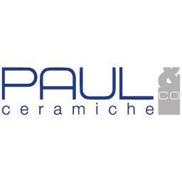 Logo di Paul Ceramiche in blu e grigio su sfondo bianco.