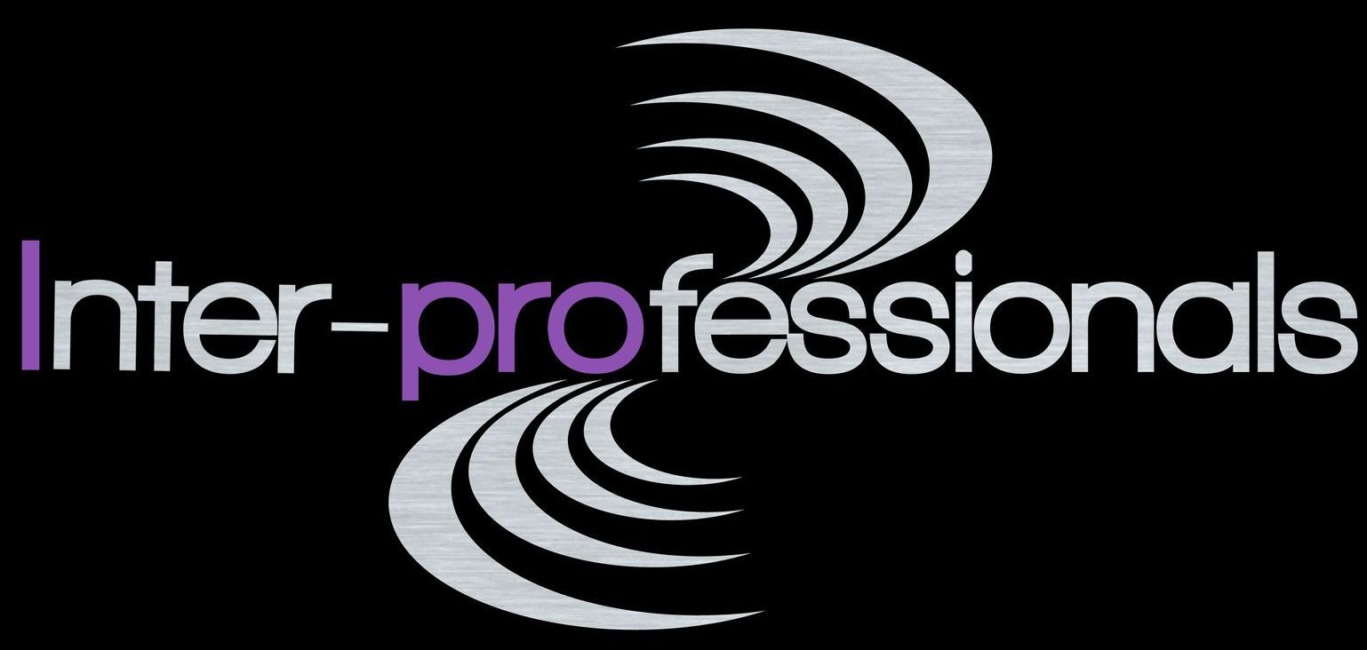 Het logo voor interprofessionals is paars en wit op een zwarte achtergrond.