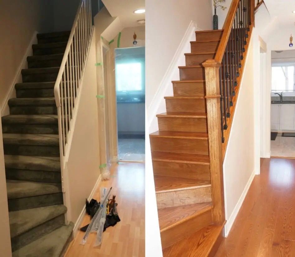 A before and after picture of a staircase
