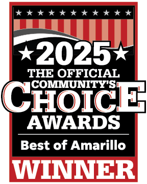 2025 Official Community’s Choice Awards badge, Best of Amarillo winner, red, white and black