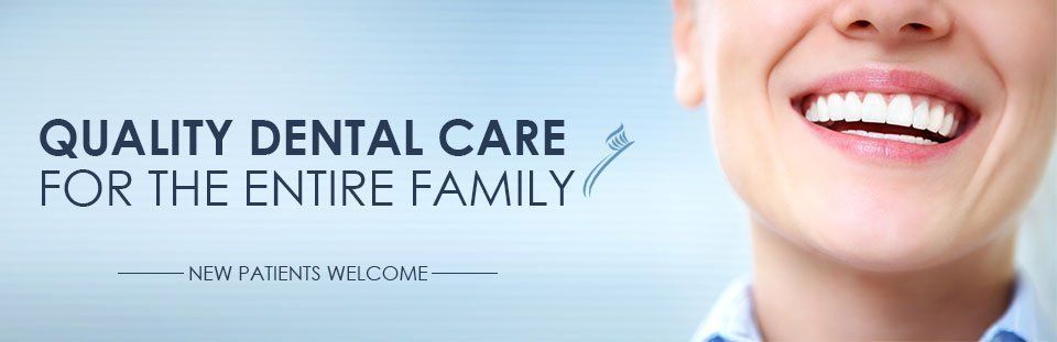 Dental care ad with smiling mouth and text “Quality Dental Care for the Entire Family”