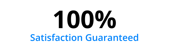 100% Satisfaction Guaranteed text in bold black font over a blue font.