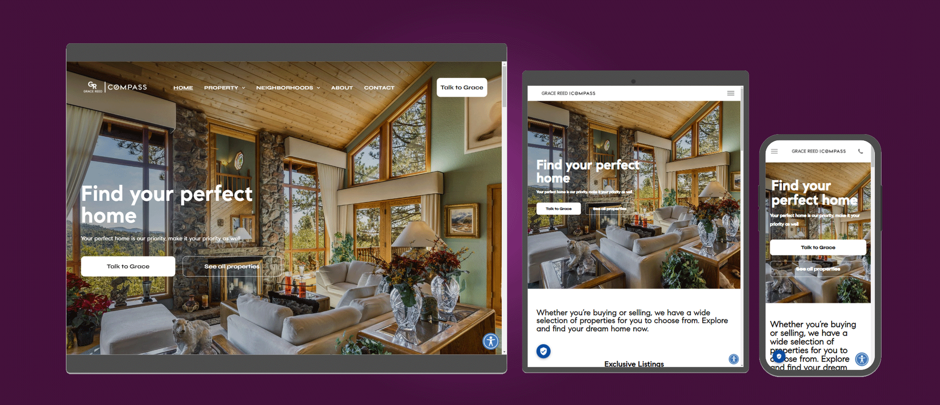 A screenshot of a website on a tablet , phone , and computer.