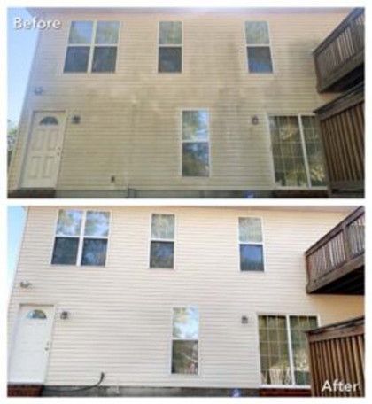 before and after washing a building