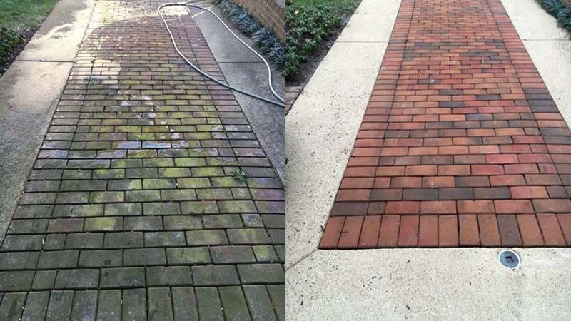 before and after cleaning a dirty driveway