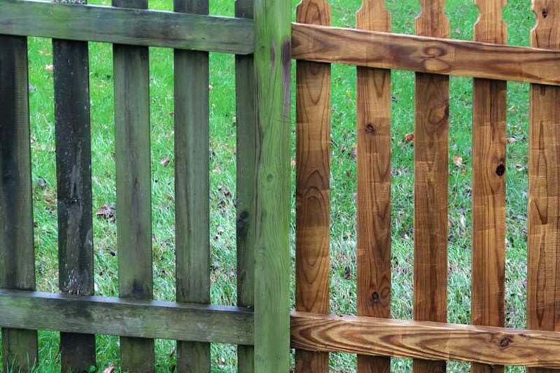 before and after washing a fence