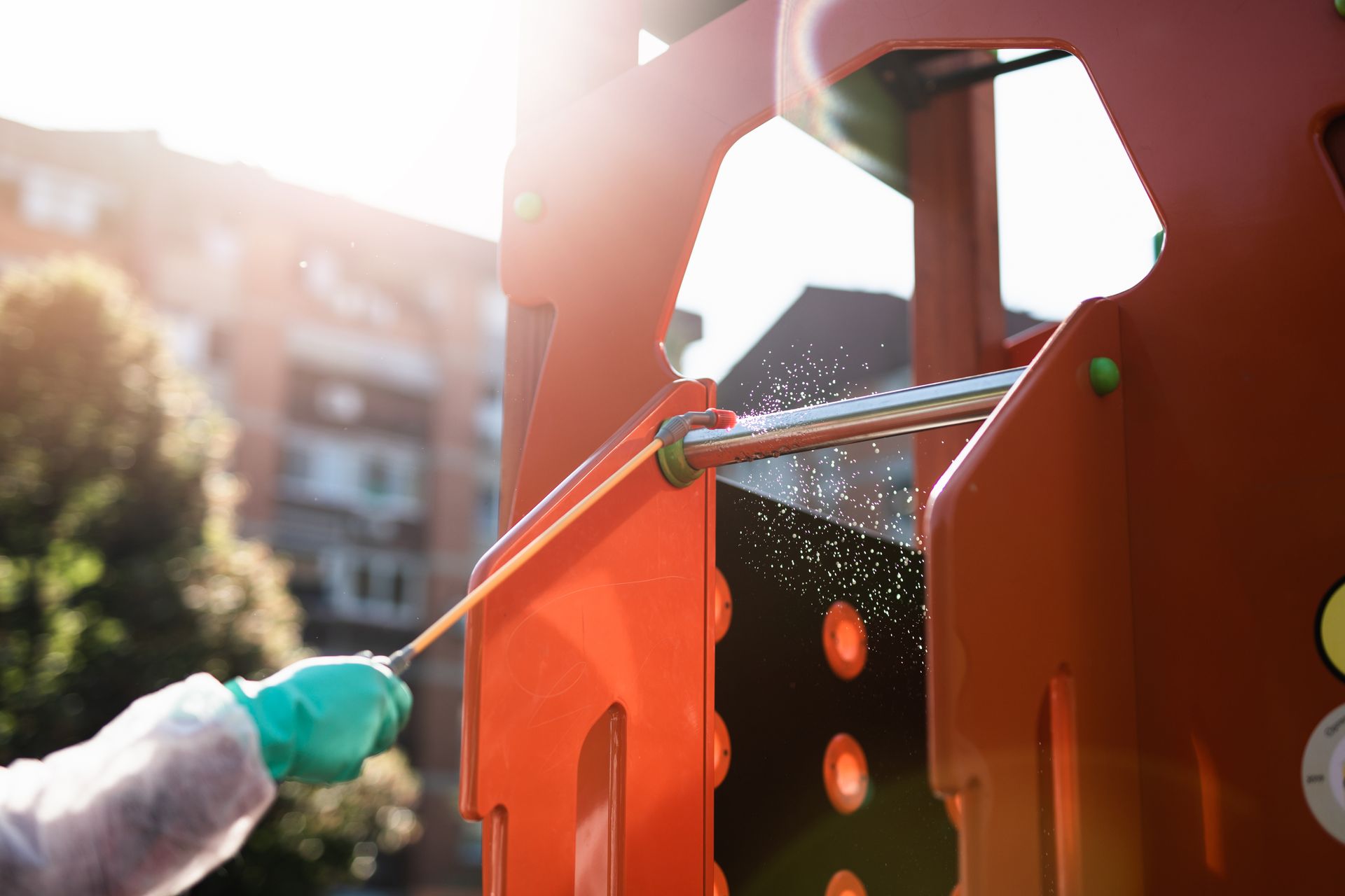 Washing a plastic playground
