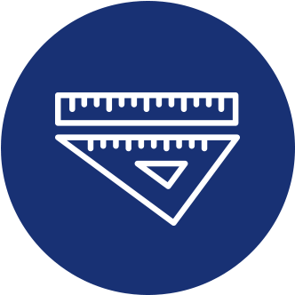 White ruler and triangle icon on a blue circle background