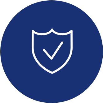 Blue circle with a white shield and checkmark icon