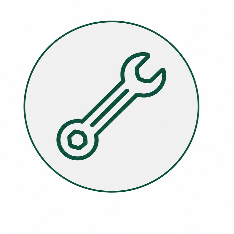 Green wrench icon inside a thin green circle on a light background