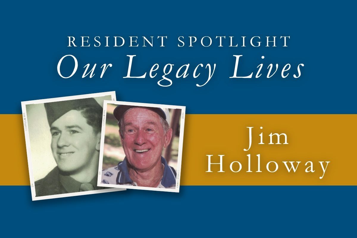 Resident spotlight banner with two portrait photos and the name Jim Holloway on blue and gold background