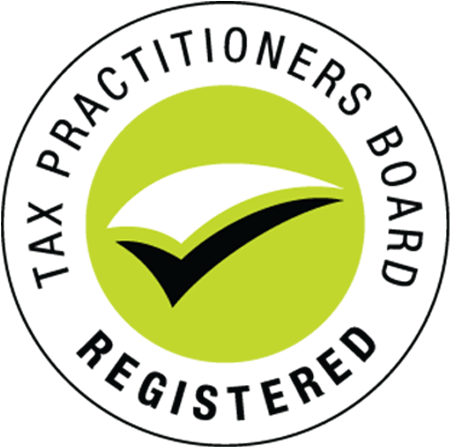Tax Practitioners Board Registered badge with a green circle and a checkmark.