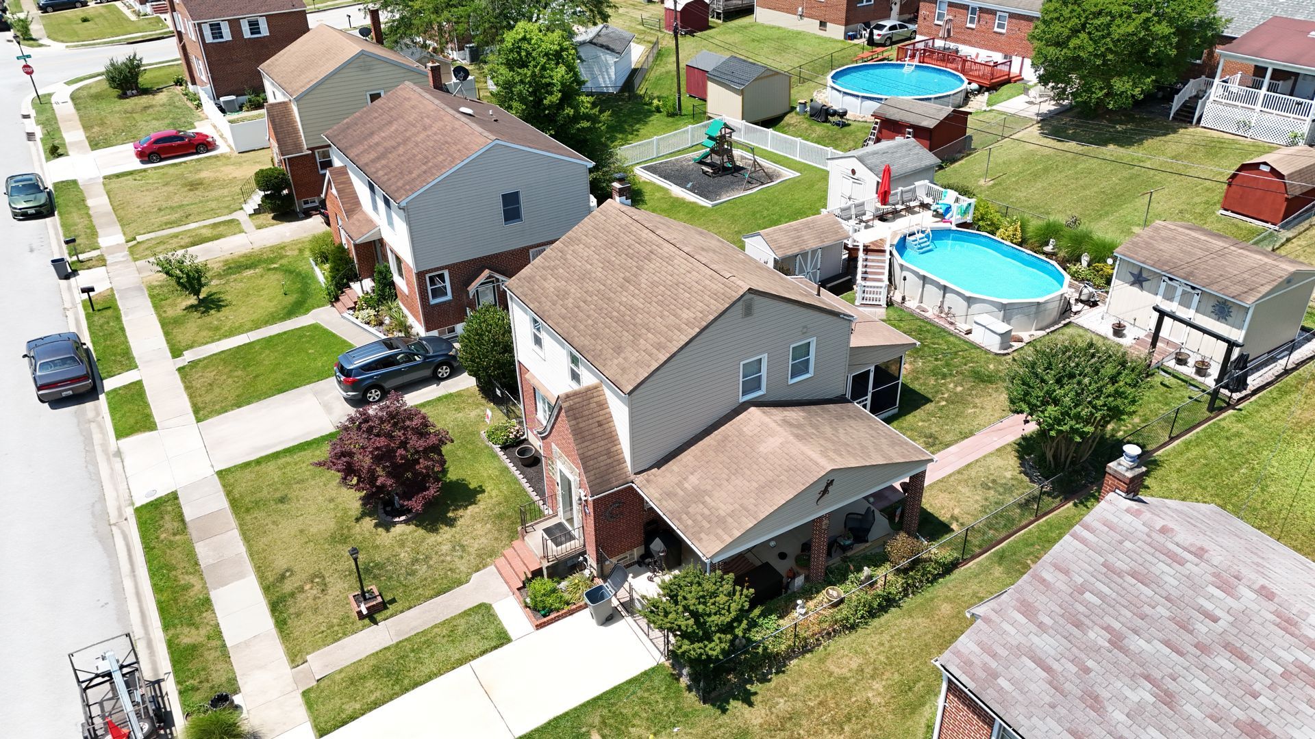Baltimore Roofer Omni-roof.com Drone service inspection realtor example Shingle roof Perfect yard setup