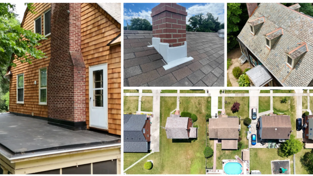 Aerial view of a Baltimore County neighborhood rooftops