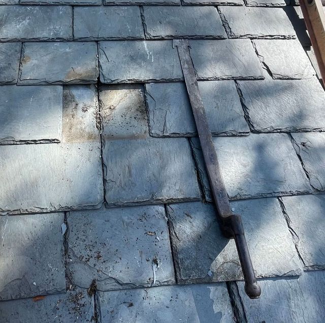 Slate roof with copper flashing detail