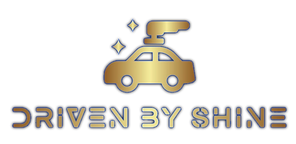 Gold car logo with sparkles above the words “DRIVEN BY SHINE”
