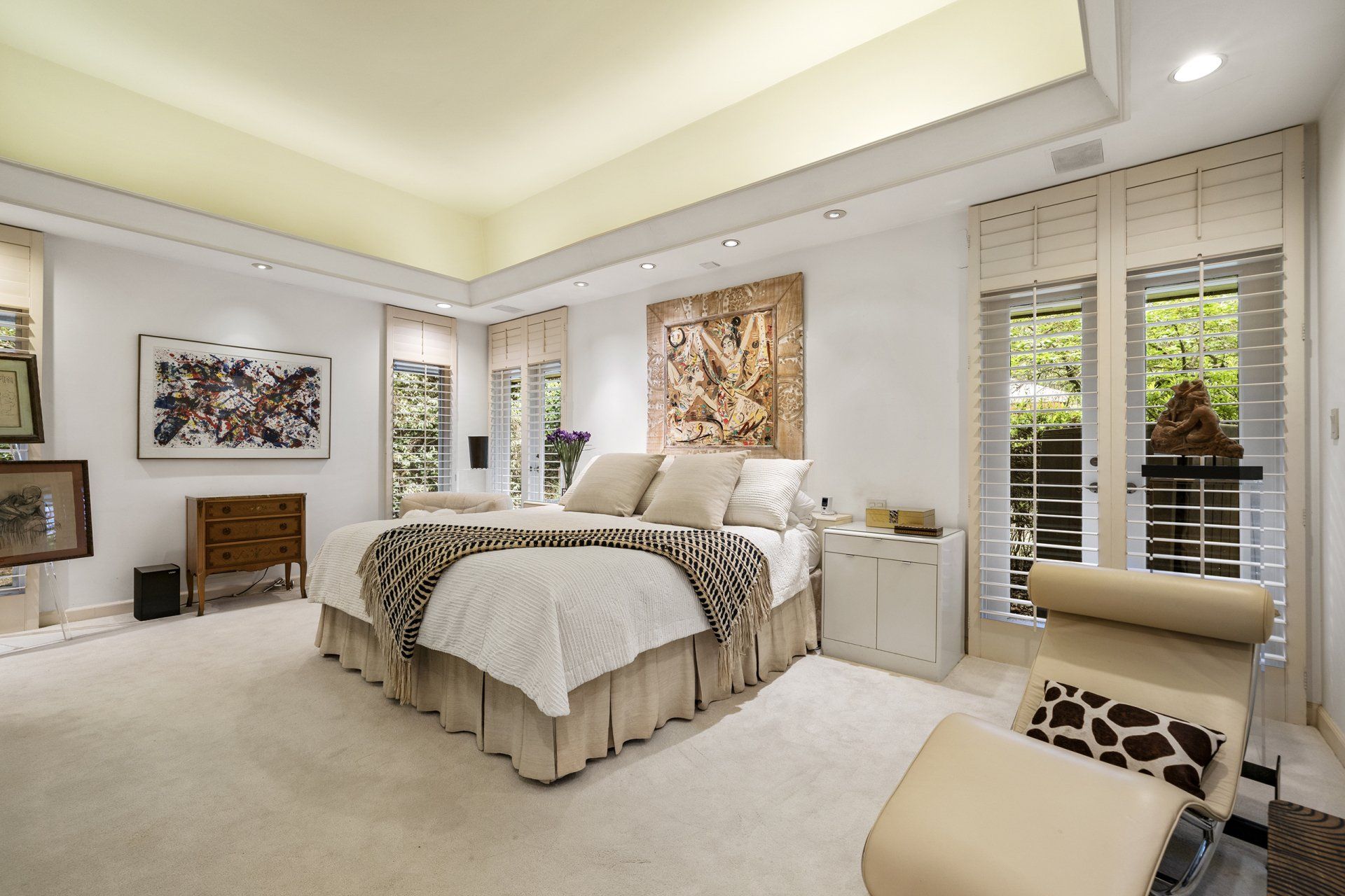 There is a large bed in the middle of the room.