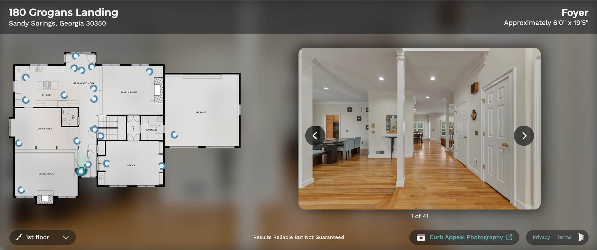 Floor plan and 3D interior view of a bright, wood-floored apartment with white walls and modern fixtures