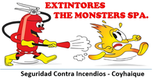 Un extintor de dibujos animados que rocía un monstruo con forma de llama; el logo dice 
