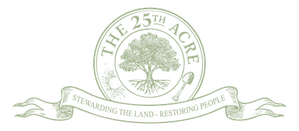 The 25th Acre logo with a tree emblem and ribbon reading “Dedication to the land, respect for people.”