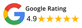 Google rating badge showing 4.9 stars with the multicolor Google logo