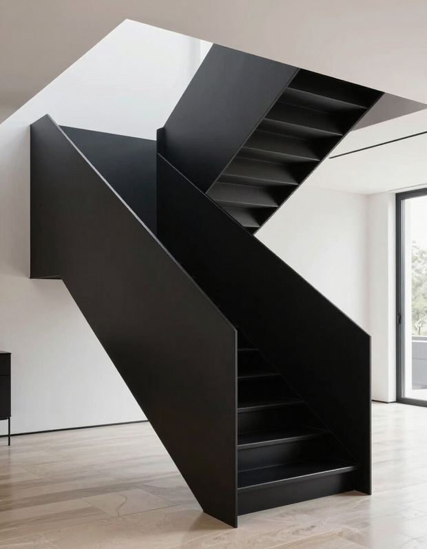 Black steel staircase fabrication