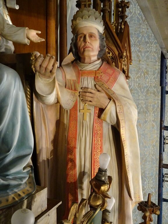 A close-up of St. Pius V on the high altar of St. Mary's Church