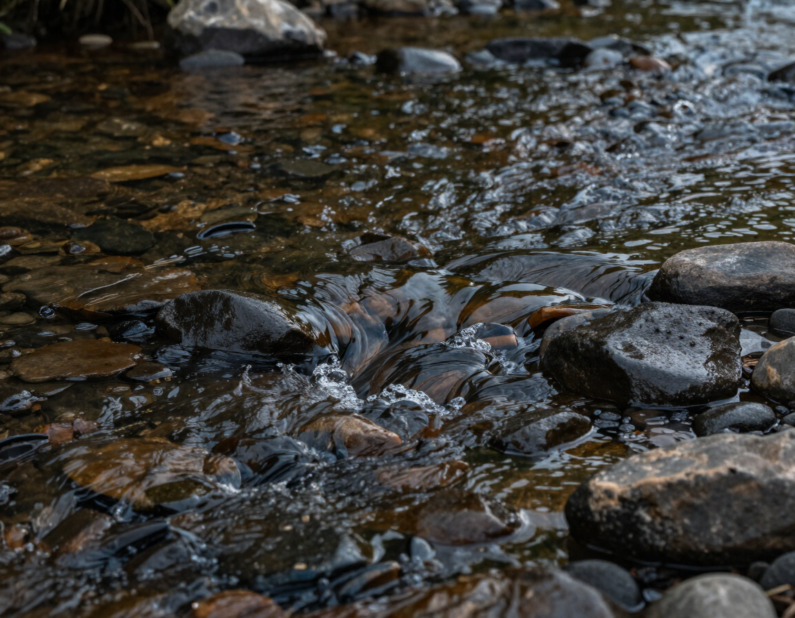 River water over dark stone