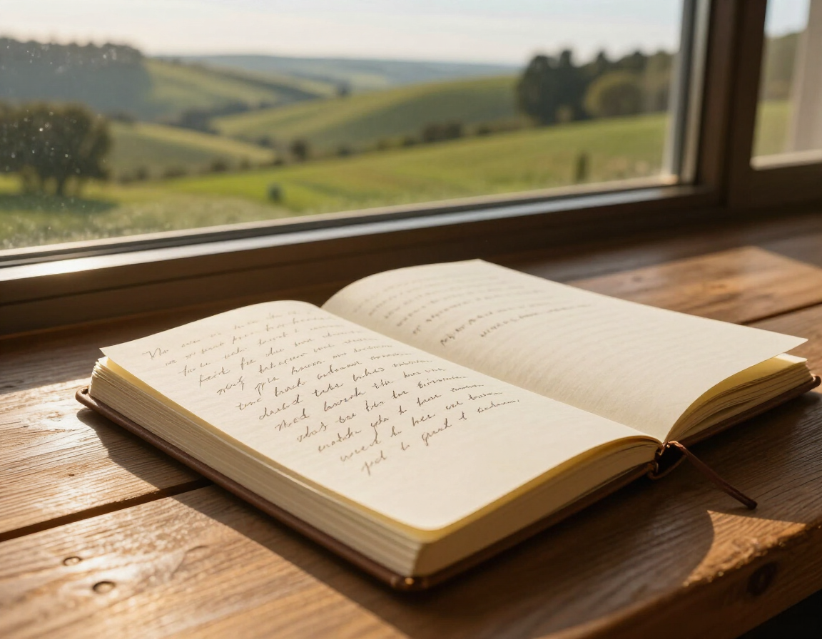 Notebook beside landscape