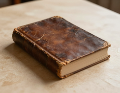 Weathered book on a parchment-toned table