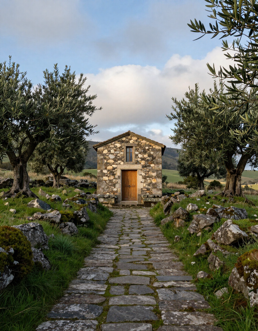Stone chapel path in Portugal